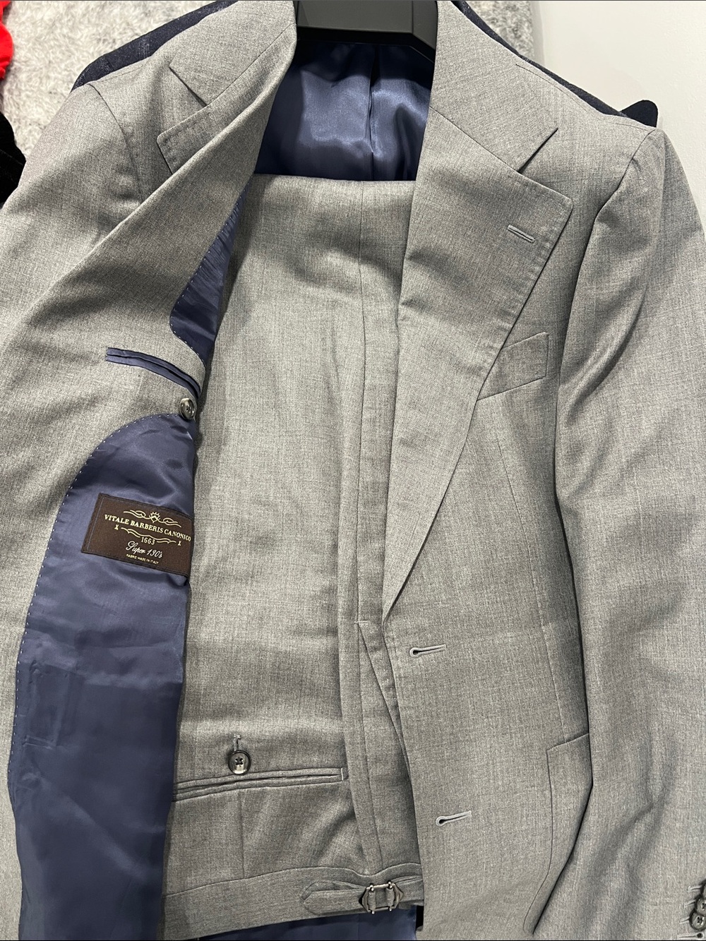 Suitsupply Havana Fit Wide Lapel Light Gray Wool Suit w/ Side Adjusters